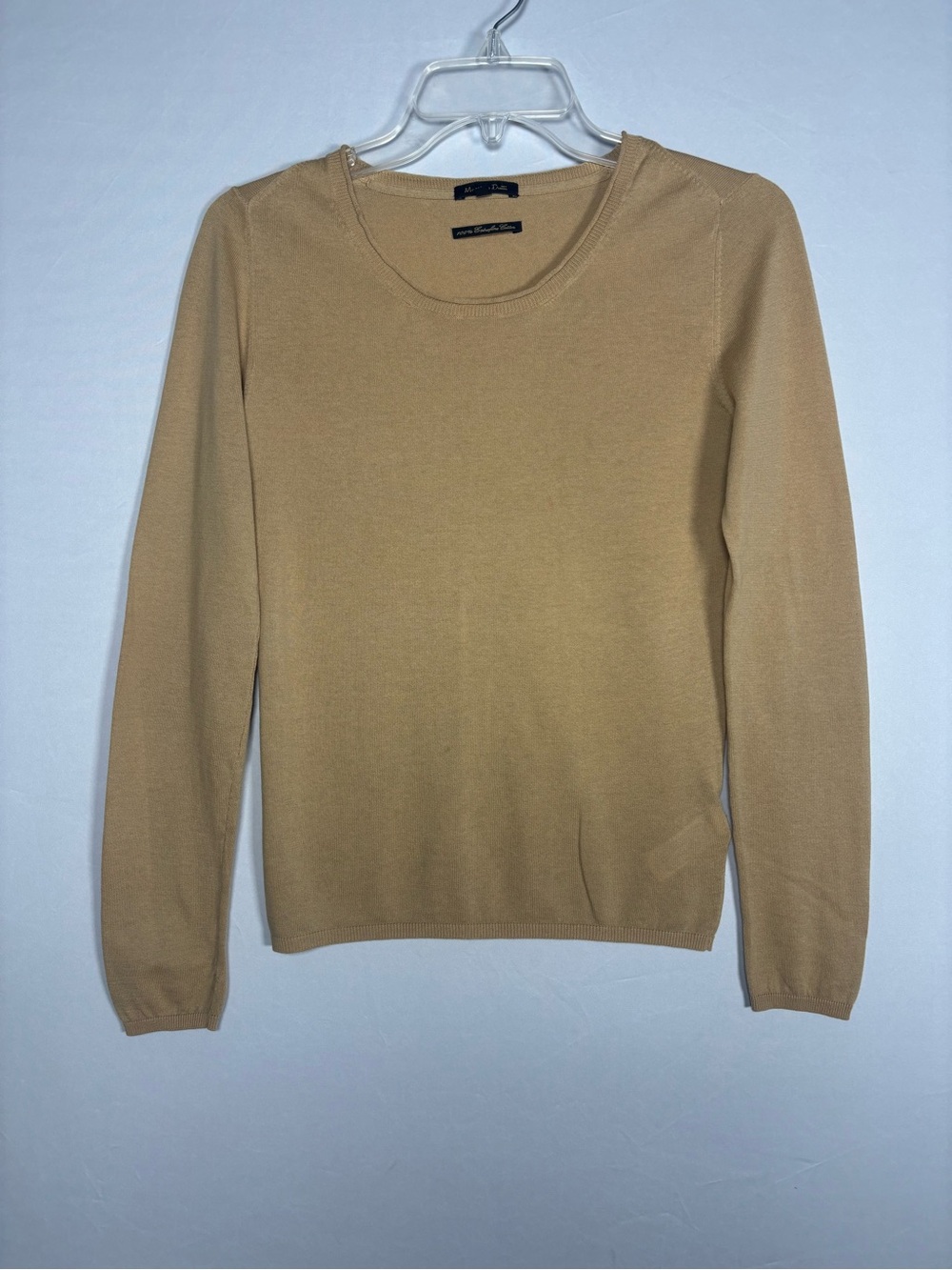 Massimo Dutti Extra Fine Cotton Sweater S Camel Tan Crewneck Elbow Patches - Picture 2 of 7